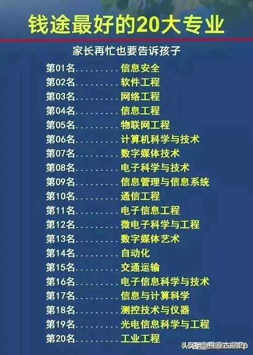 钱途最好的20大专业: 信息安全,软件工程,网络工程,信息工程,物联网